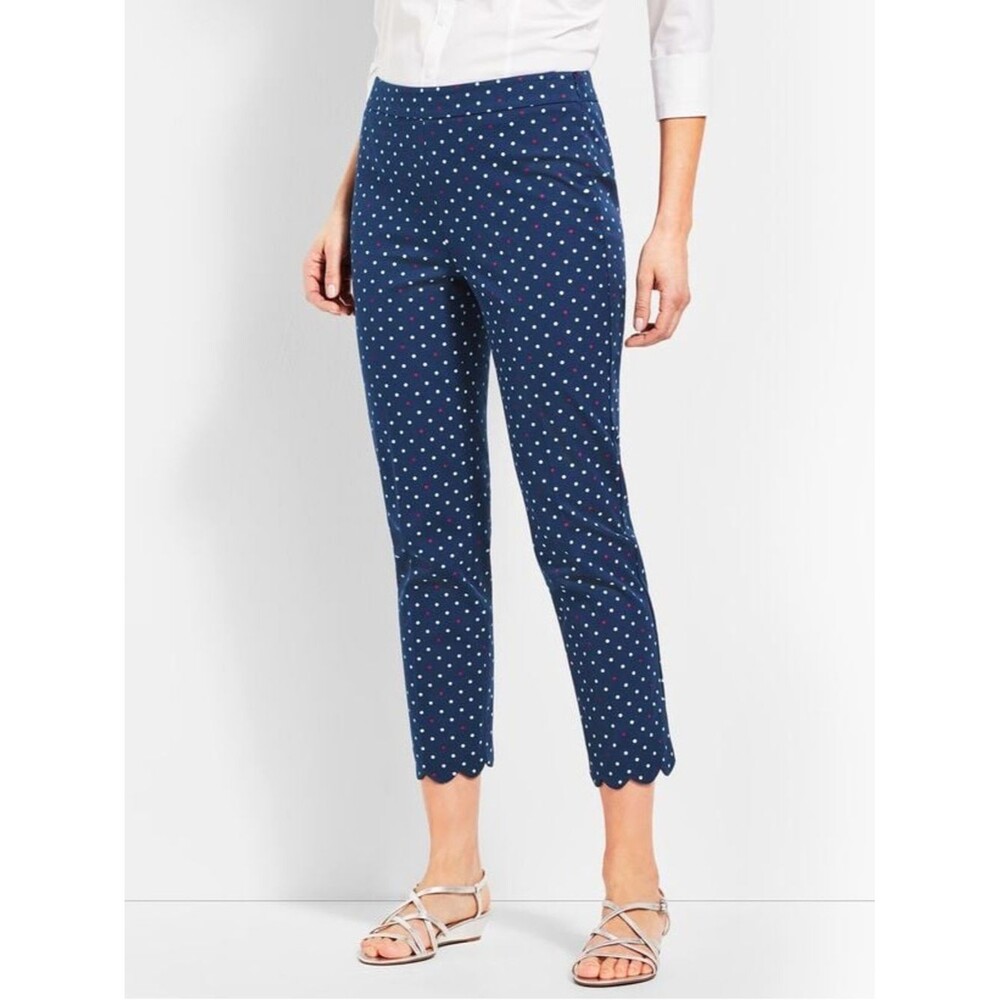 New Talbots Chatham Crop Pant Slim Leg Polka Dot Scalloped Hem Size 14W